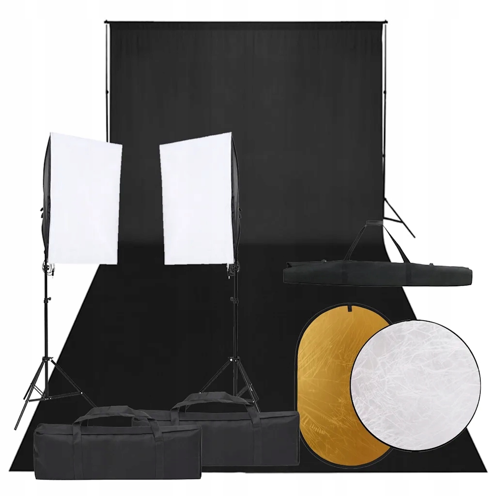 Zestaw Studyjny Fotograficzny z Tłem Blendami Softbox Statyw Parasolka