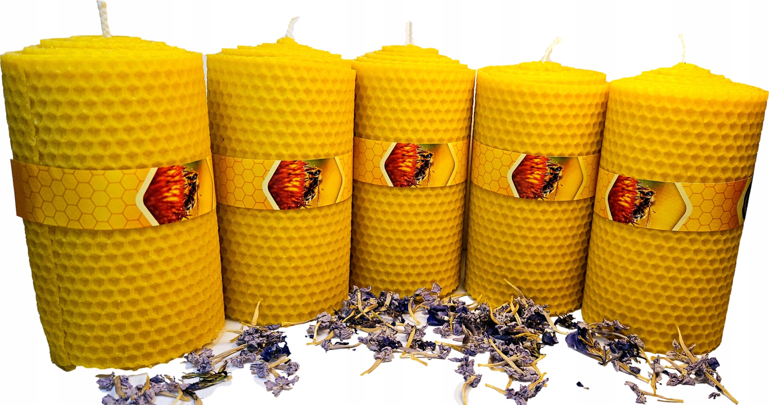 5 x ozdobná Svíčka ručně rolovaná z uzlíku|včelího vosku 12 cm 180 g