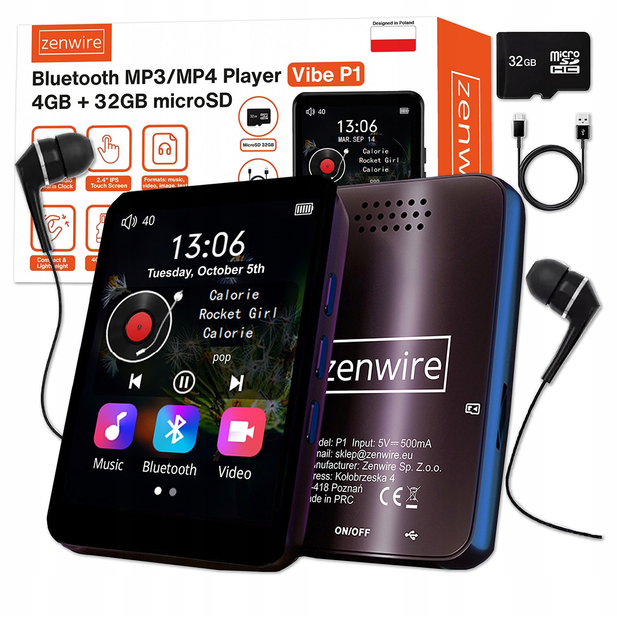 Přenosný přehrávač MP3 MP4 Bluetooth Fm rádio Diktafon Sd Sluchátka 36GB