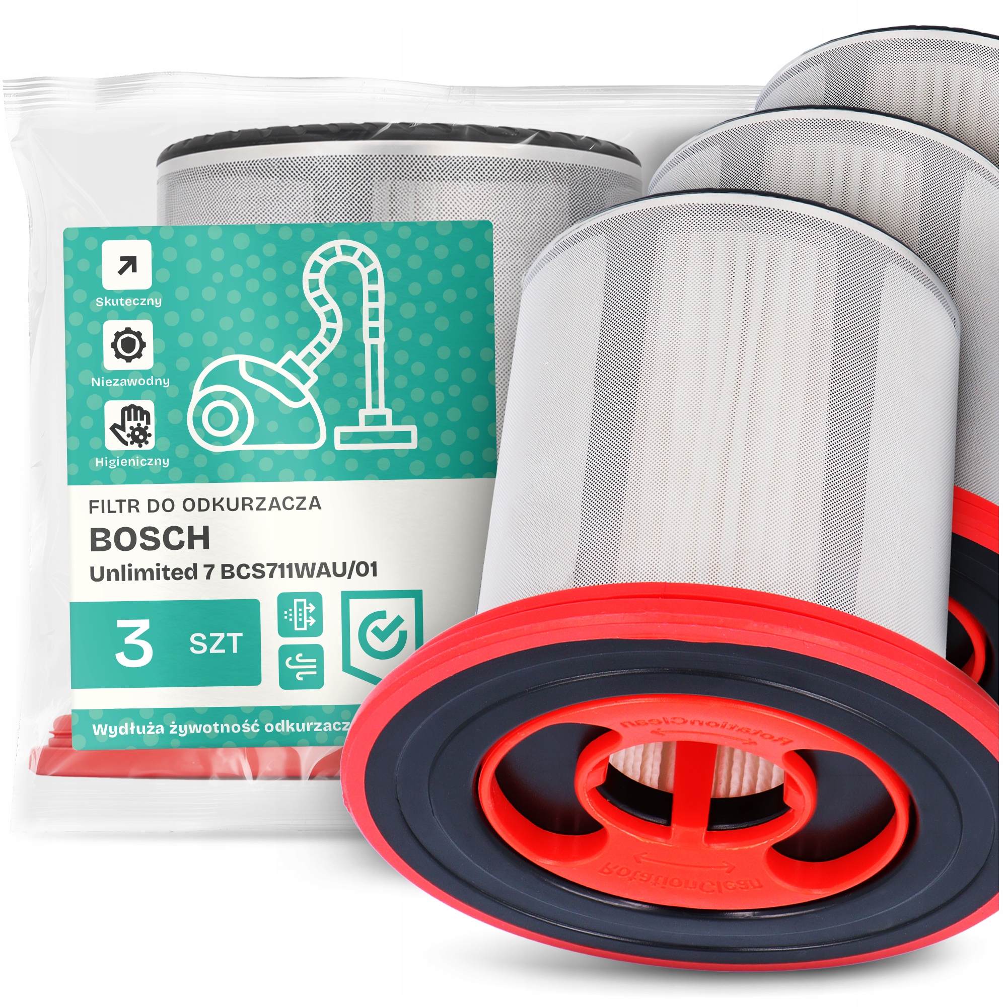 3x Vzduchový Filtr pro Vysavač Bosch Unlimited 7 BCS711WAU/01 Hepa Em-w