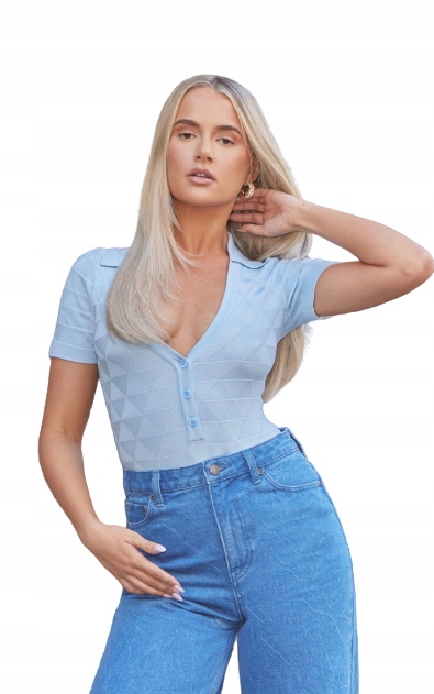 PRETTY NOWE NIEBIESKIE BODY Z KOŁNIERZYKIEM SEXI XS 34