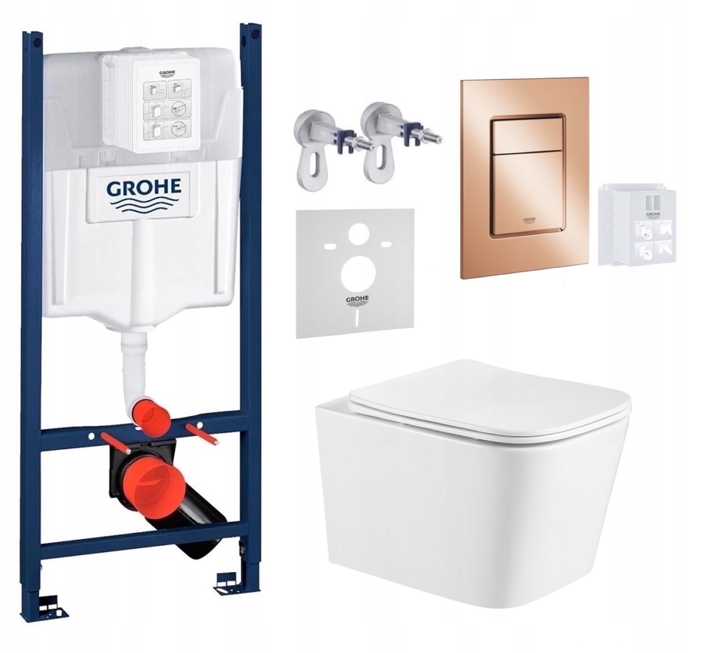 Wc rošt Grohe Rapid s Wc misou Alba Tornado a tlačidlom medený lesk