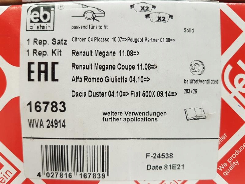 FEBI KLOCKI HAMULCOWE PRZÓD DACIA DUSTER Producent części Febi Bilstein