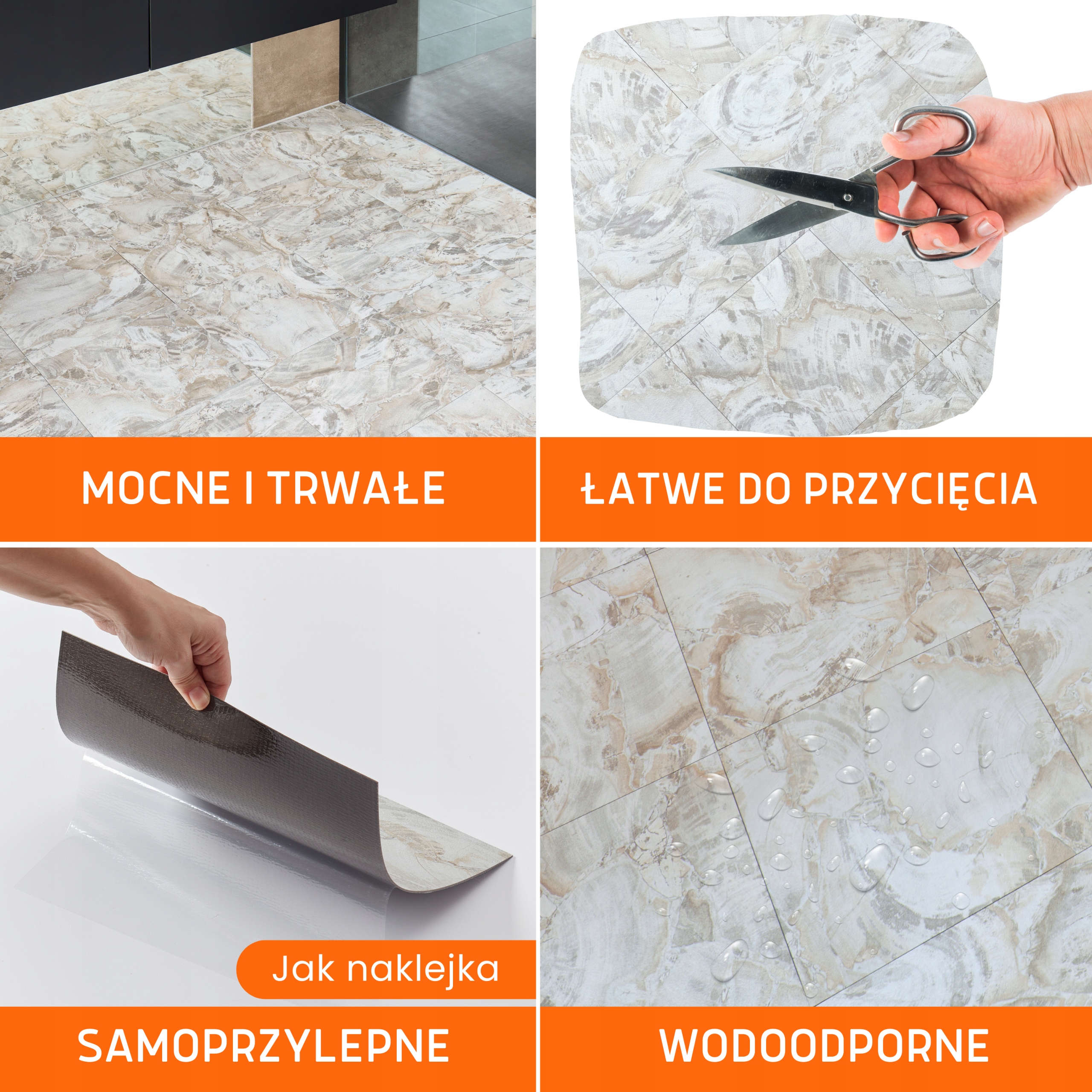 Płytki Winylowe Samoprzylepne 5m² BEŻOWY KAMIEŃ Panele Kafle Podło* Marmur Jednostka sprzedaży paczka