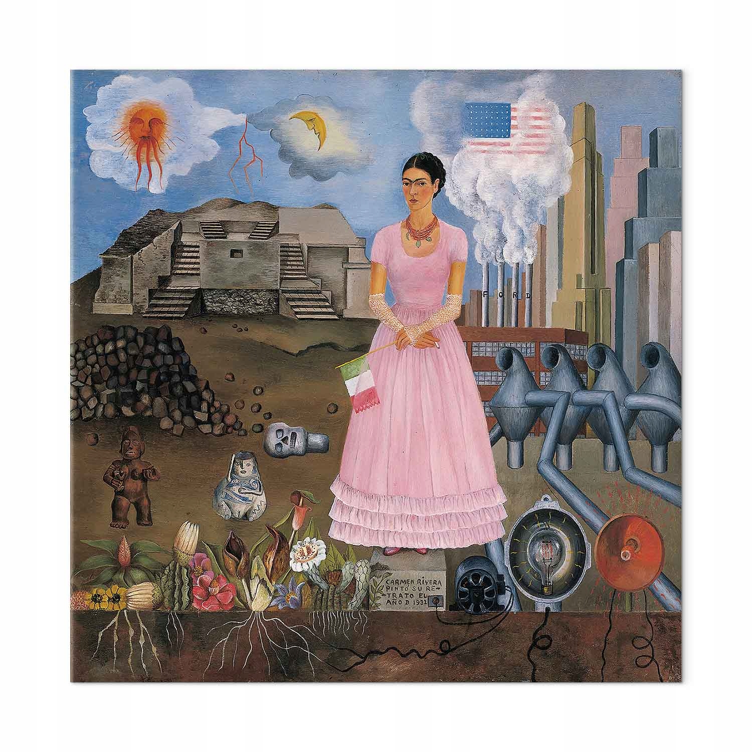 Obraz na plátně canvas Frida Kahlo Autoportrét na hranici Mexika 60x60 cm