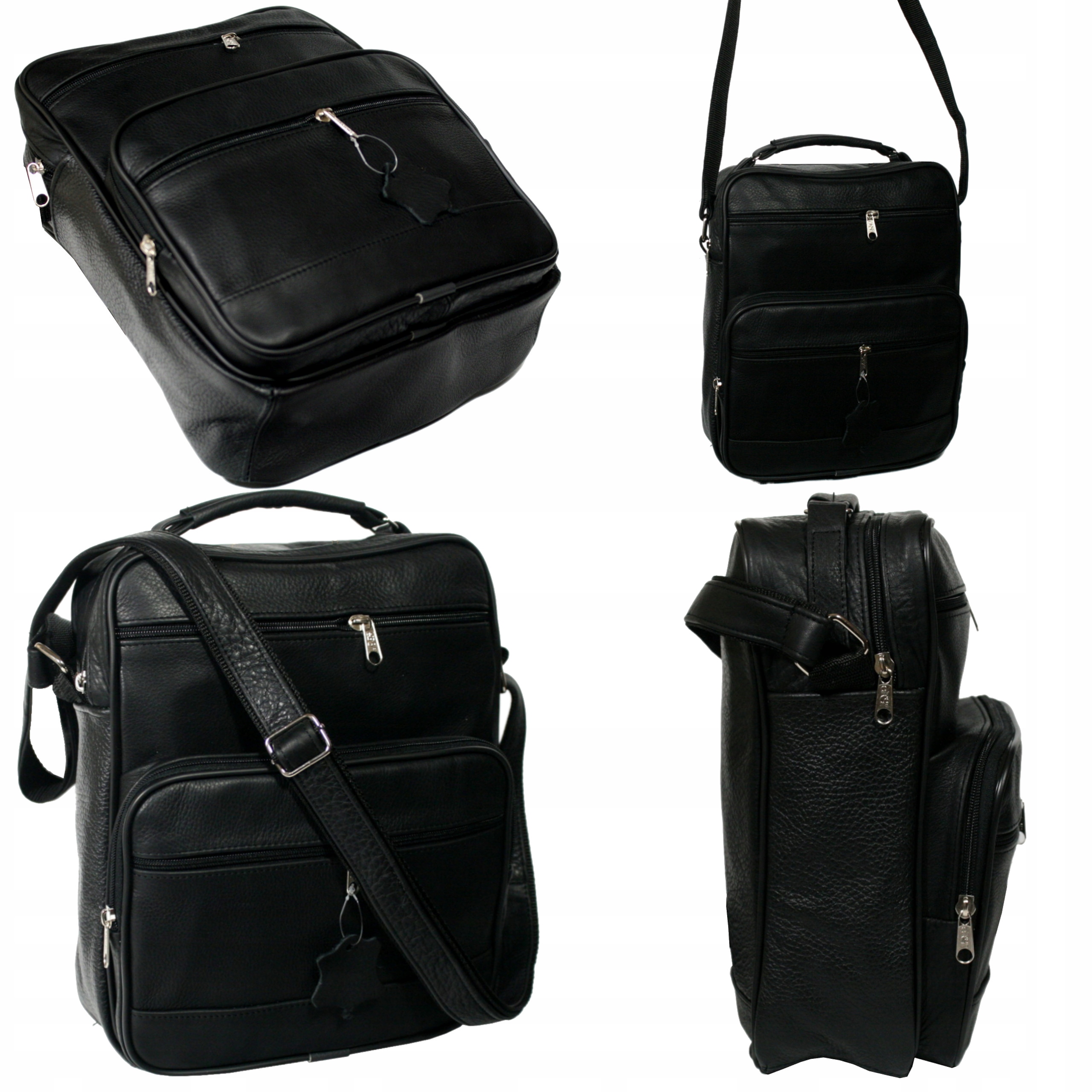 Pánská černá kožená taška přes rameno s rukojetí kabelka přes rameno polská výroba