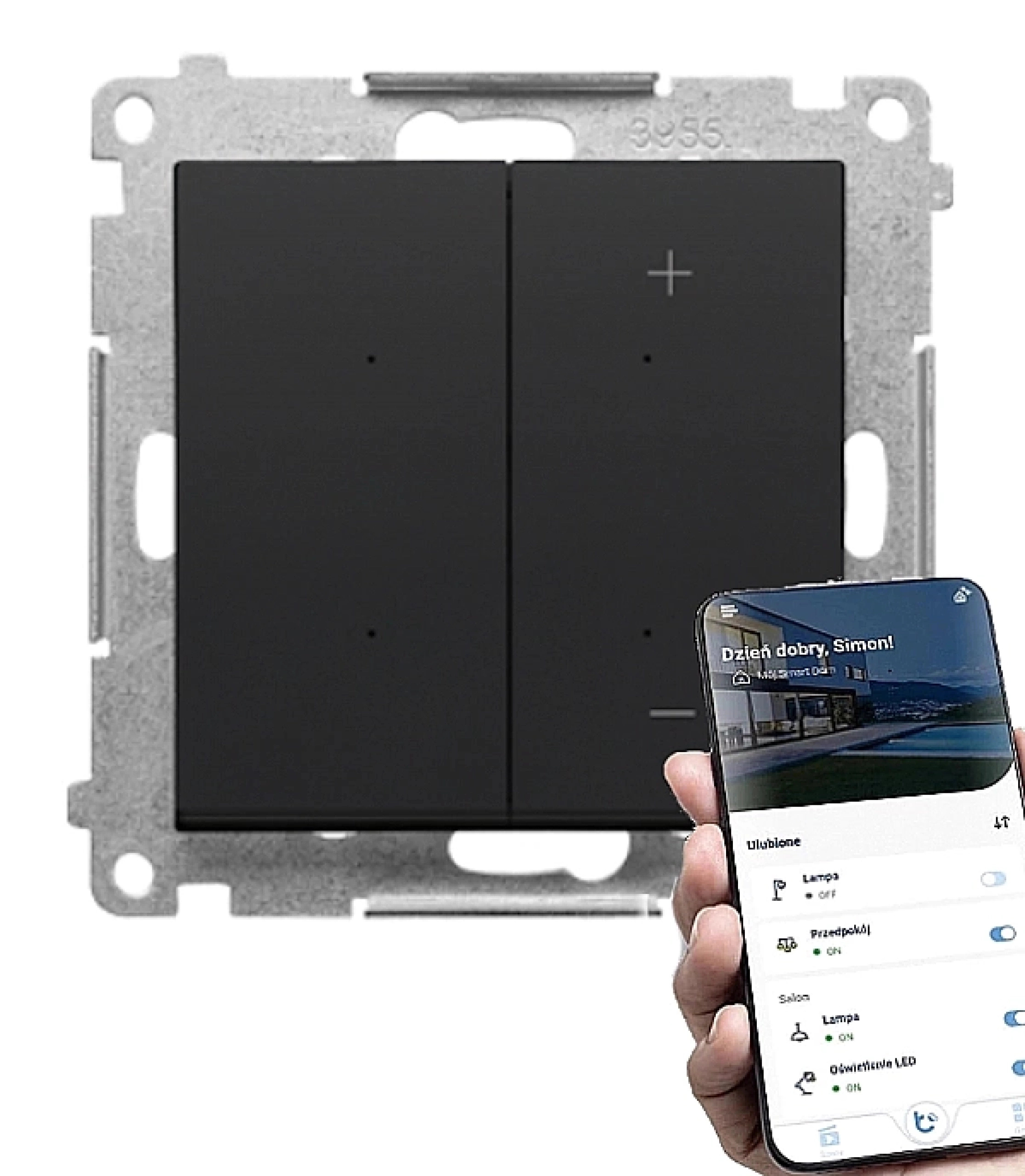 Simon 55 Stmievač Led pásik Dimmer W 12-24V riadený Wifi čierny mat