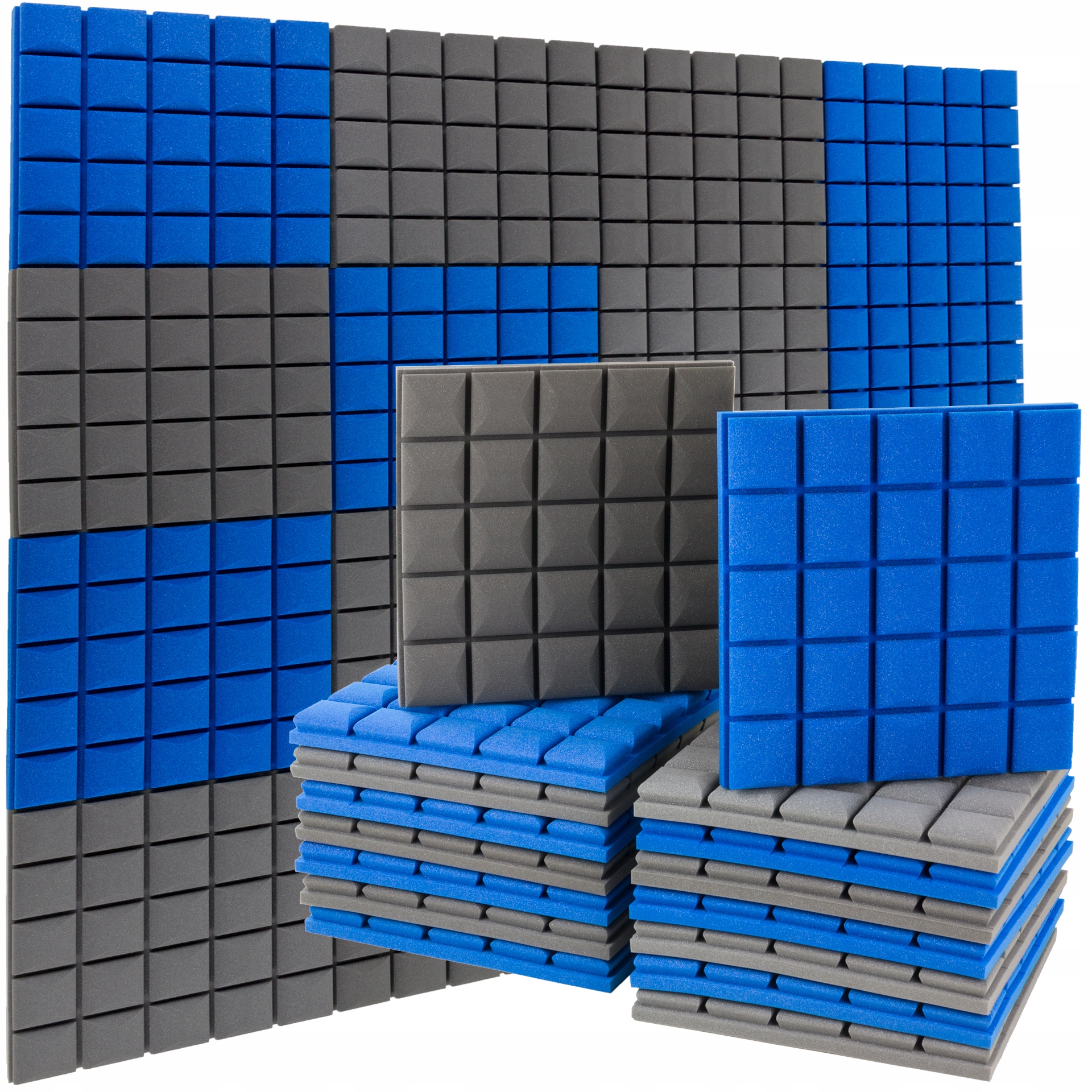 Akustické zvukotesné panely Konvexná kocka šedá a modrá 16 ks 4 m2