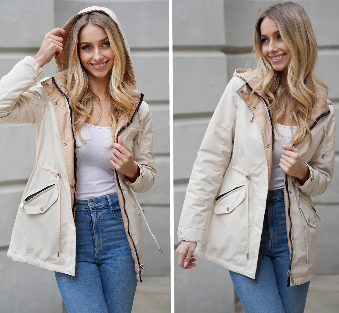 DWUSTRONNA TALIOWANA WIOSENNA Kurtka PARKA Kaptur 3 KOLORY Przejściowa 3XL Rozmiar 3XL