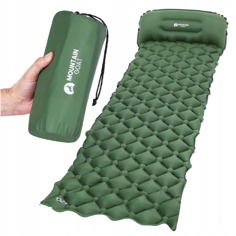 Dmuchany Materac Turystyczny do namiotu 4FIZJO jednoosobowy 190x58 zielony