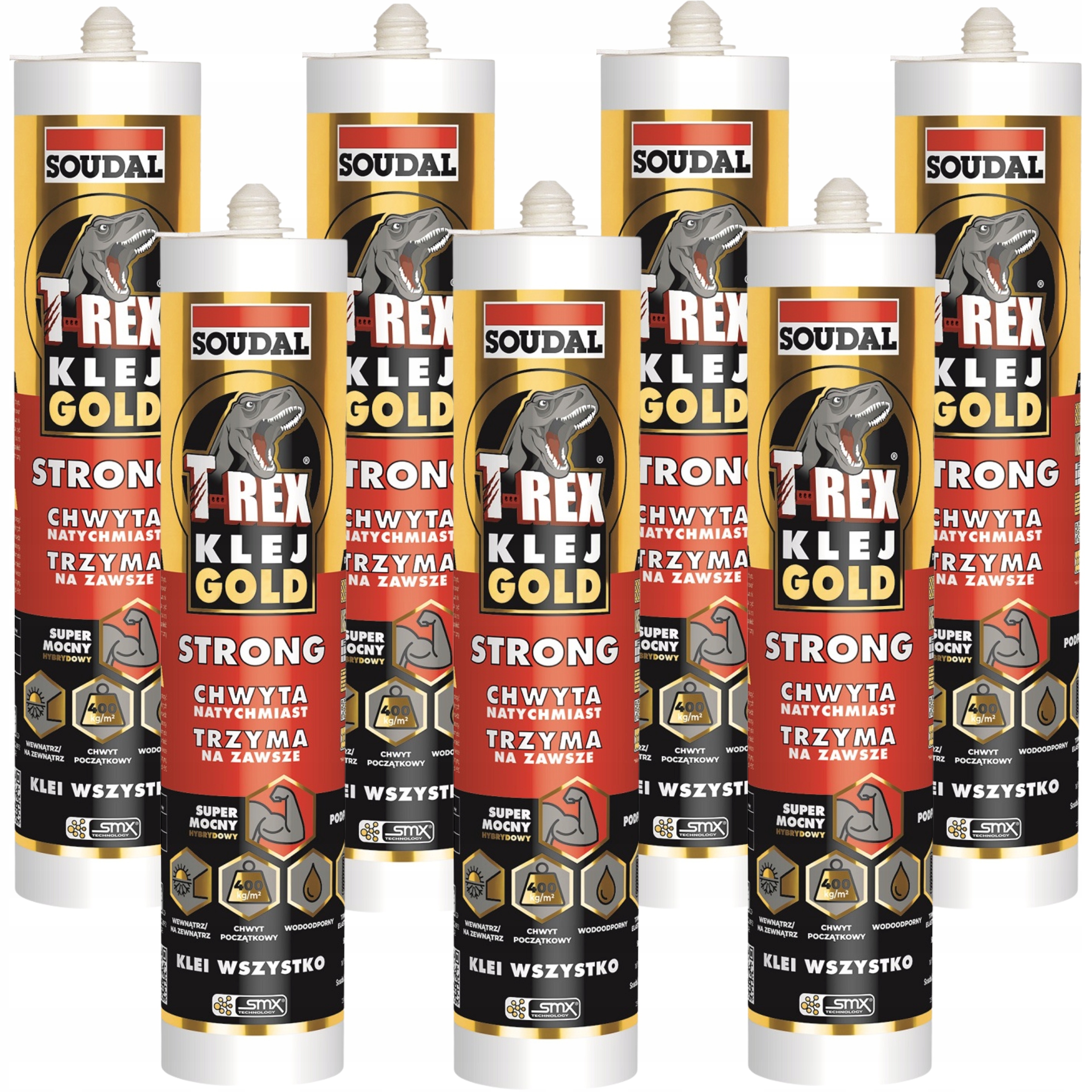 7 x Klej Montażowy T-rex gold strong Soudal 290 ml Biały Mocny Uniwersalny