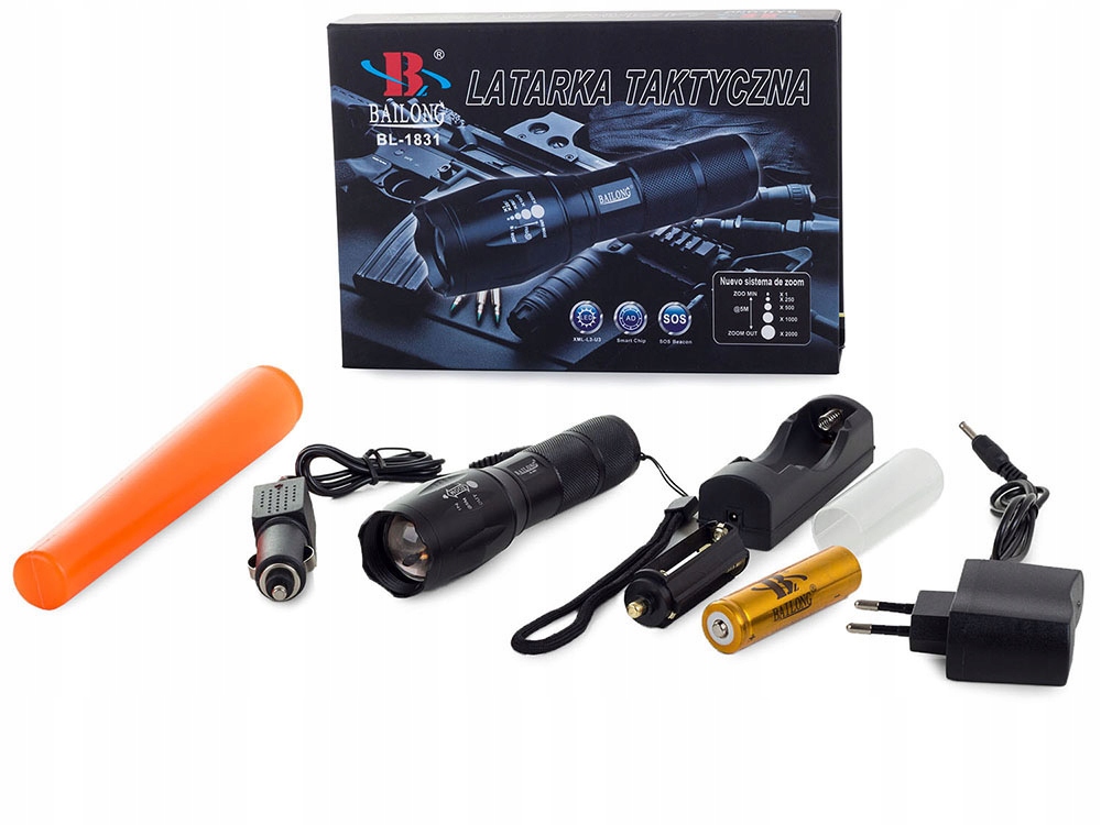 LATARKA TAKTYCZNA BAILONG ZOOM LED CREE XM-L3-U3 WOJSKOWA MOCNA AKUMULATOR Kod producenta 08280