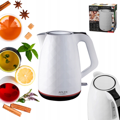 Elektrická konvice Bezdrátová 2200W 1,7L Filtr proti vodnímu kameni Bílá Adler