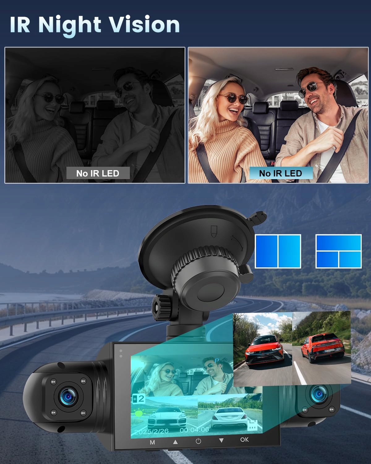 NHOPEEW 4-Channel 1080P Dash Cam 360° 3" Screen G-Sensor 64GB — miniatura 6
