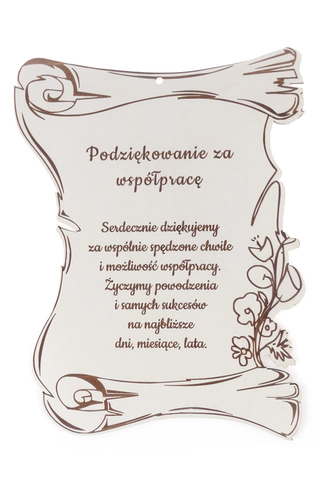

Dyplom Drewniany Podziękowanie za współpracę