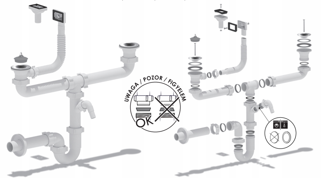 Syfon do zlewu podwójny rurowy przelew zmywarka Kod producenta T1239
