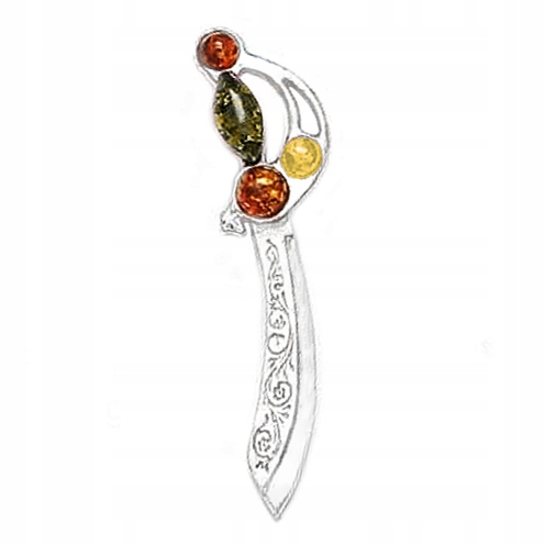 Stříbrná Šavle přívěsek s přírodním Jantarem stříbro 925 Řetízek