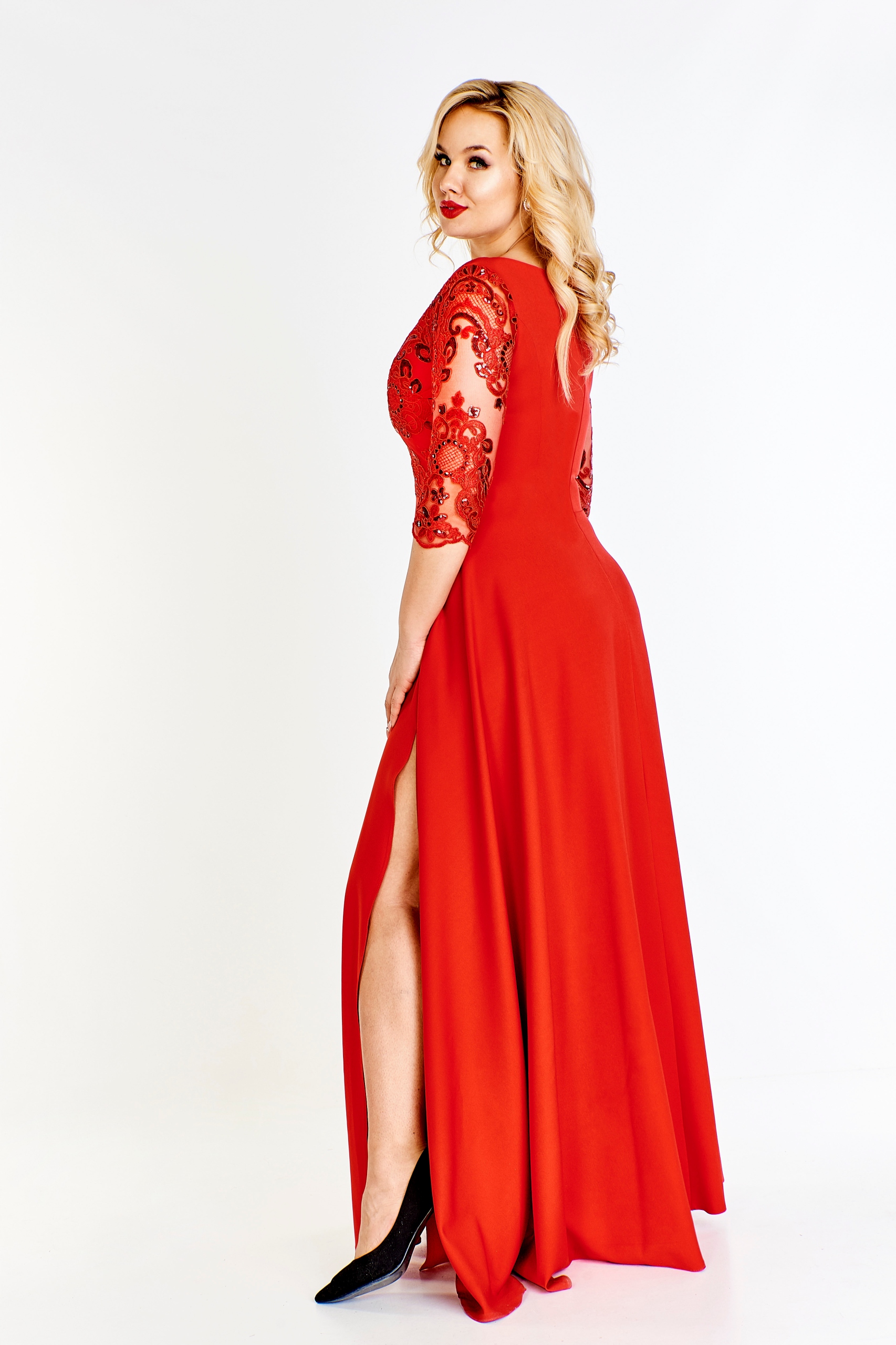 Crystal rękaw 3/4 suknia wieczorowa plus size Marka inna