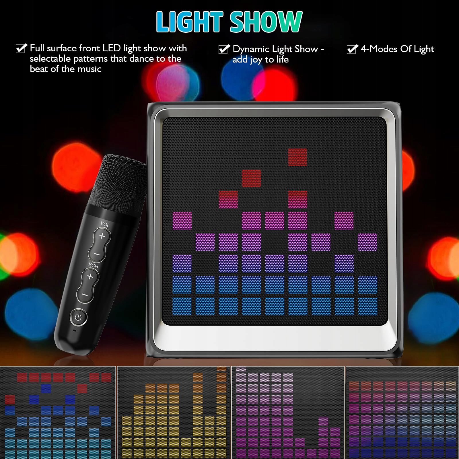 LSMOEO: Portable karaoke dla dzieci i dorosłych z mikrofonami LED — miniatura 8
