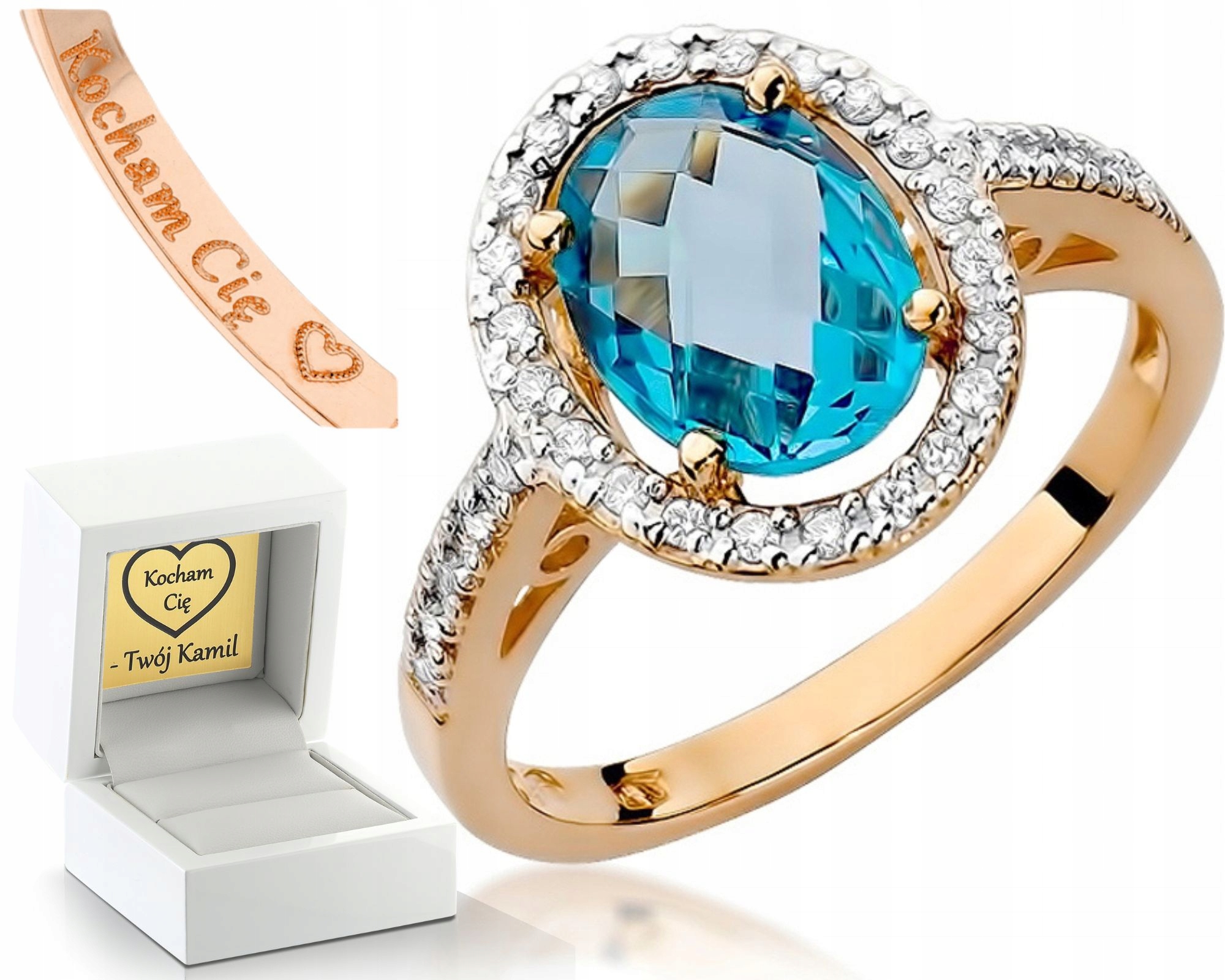 Prstýnek Z Růžového Zlata Topaz A Brilianty 585