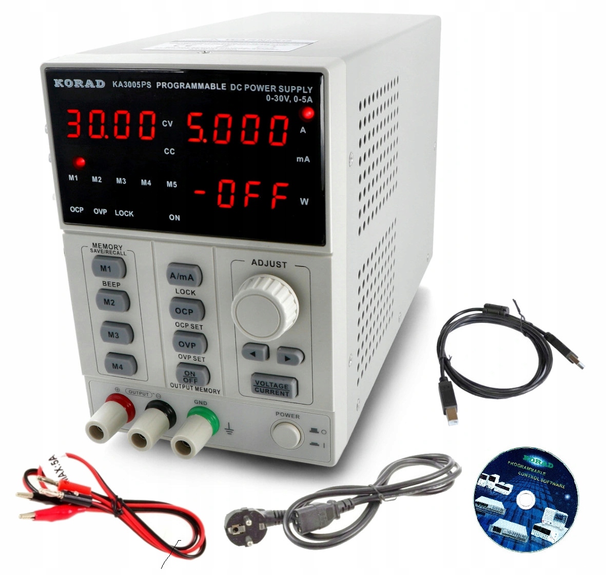 Zasilacz Laboratoryjny KA3005PS 30V 5A 5xPamięć +USB-PC pomiar MOCY