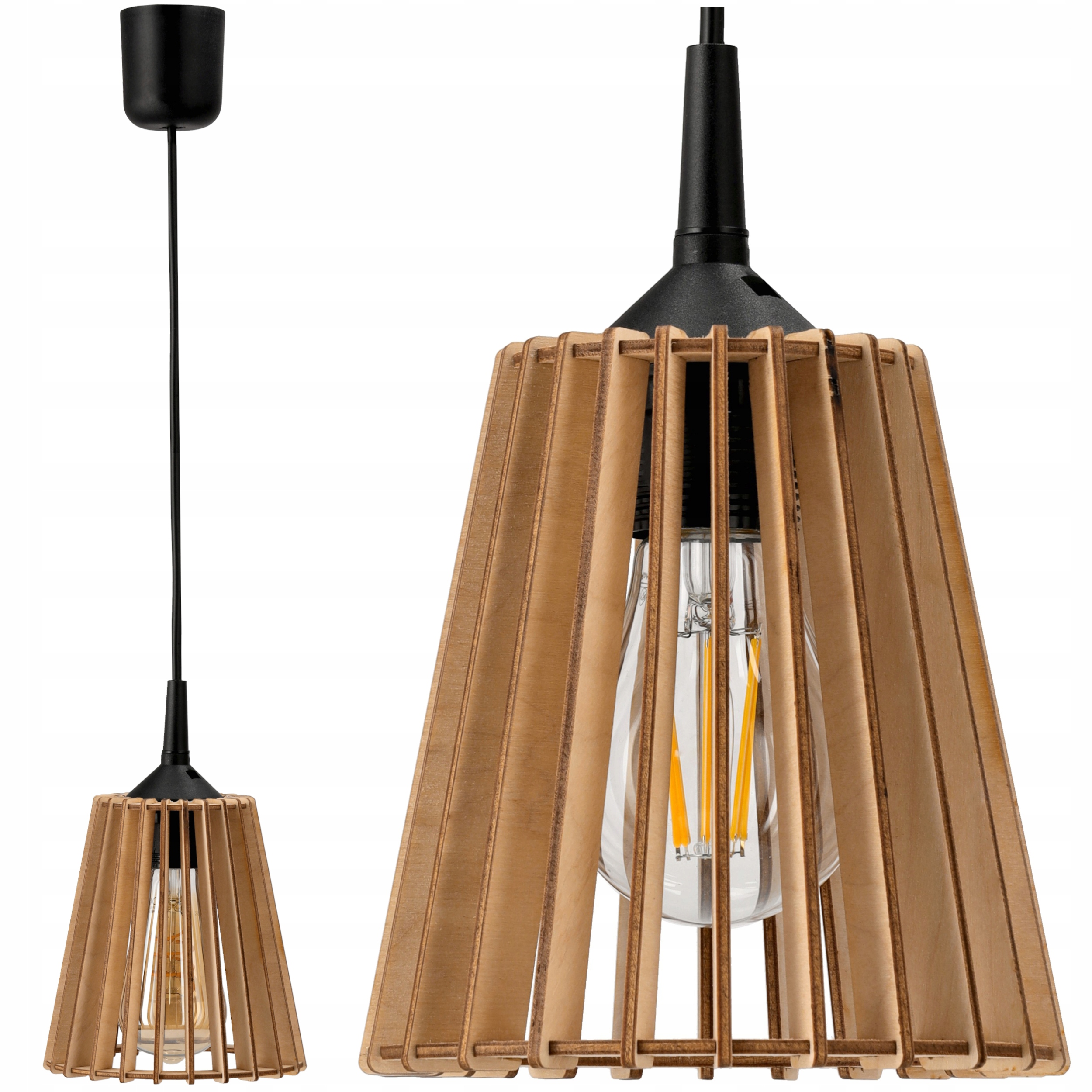 LAMPA WISZĄCA SUFITOWA DREWNIANA LED Z Długim Regulowanym Kablem + ZACZEP