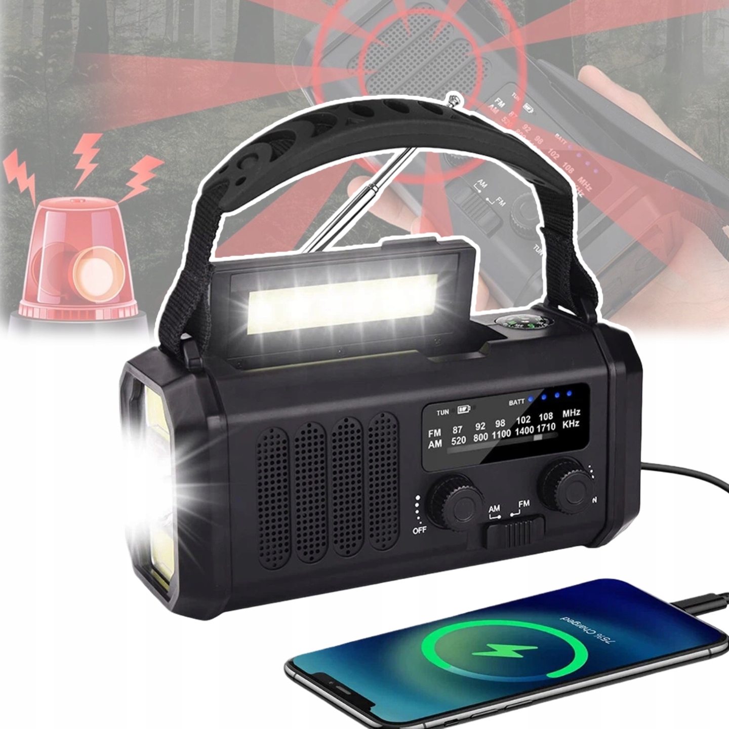 Přenosné Solární Rádio Klika Alarm Dynamo Nouzová Svítilna Výkonná Nová