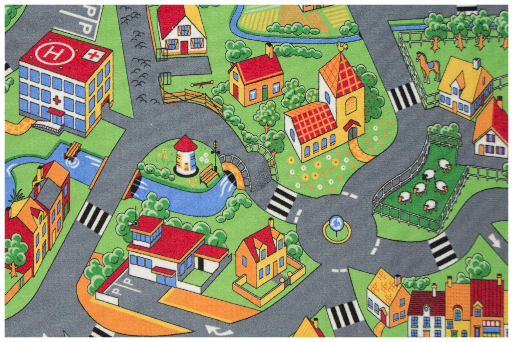 DYWAN LITTLE VILLAGE DLA DZIECI MIASTO ULICE DROGA NA FILCU 150x250 cm