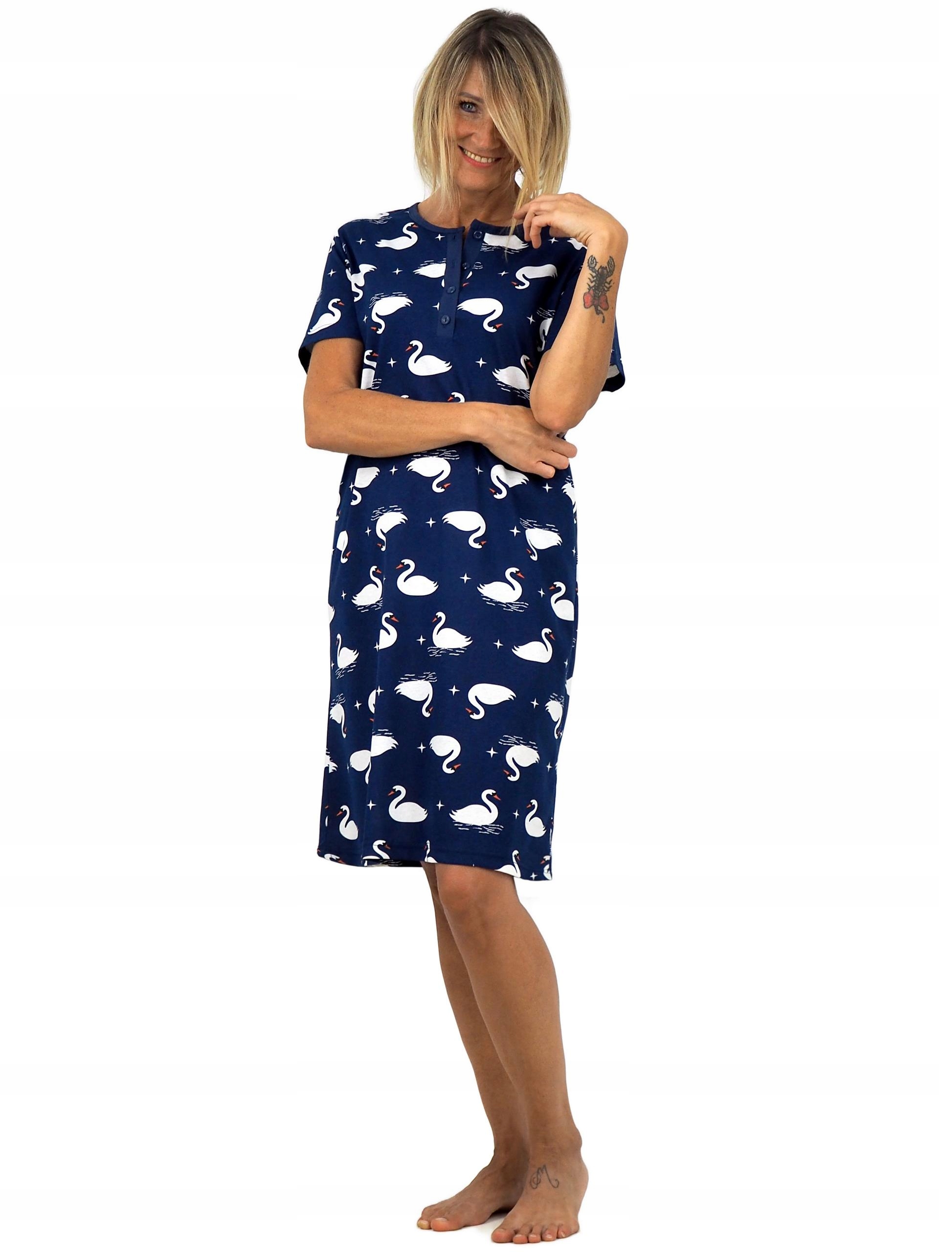 KOSZULA NOCNA piżama tunika rozpinana z dekoltem zapinanym na 4 guziki L Rękaw krótki rękaw