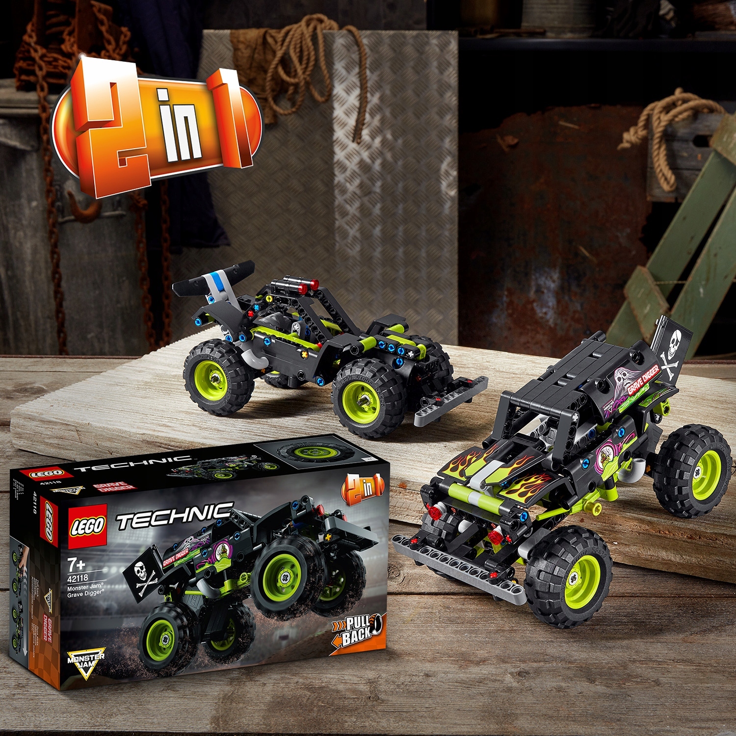 LEGO TECHNIC MONSTER JAM GRAVE DIGGER 42118 2w1 Materiał kauczuk plastik inny