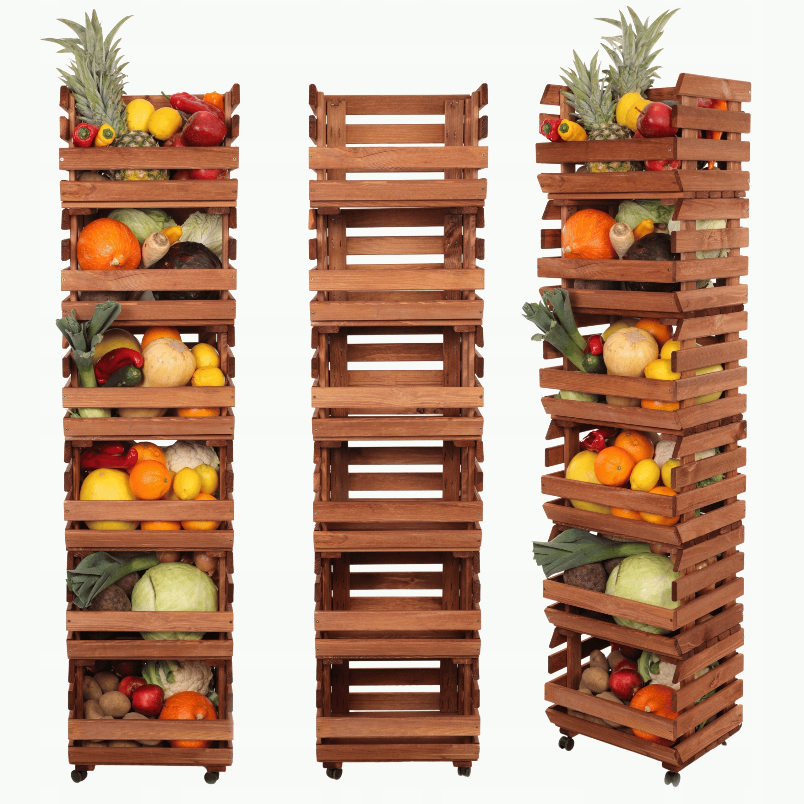 Škatule na kolieskach regál boxy zelenina 6 boxov impregnácia 157x40x30