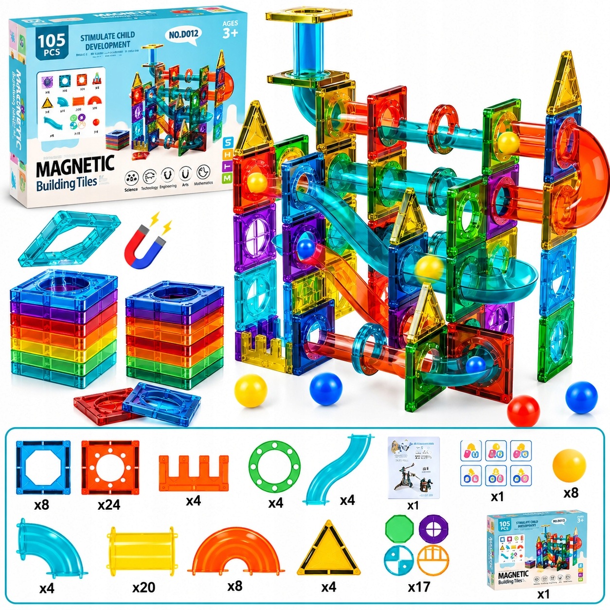 Klocki Magnetyczne Kulodrom 105 El Tor Kulek 3D Stem Dla Dzieci 3+