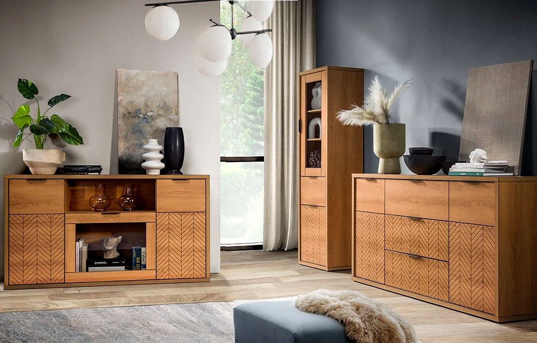 witryna salonu słupek przeszklony regał Fonti 02 Marka Jarstol