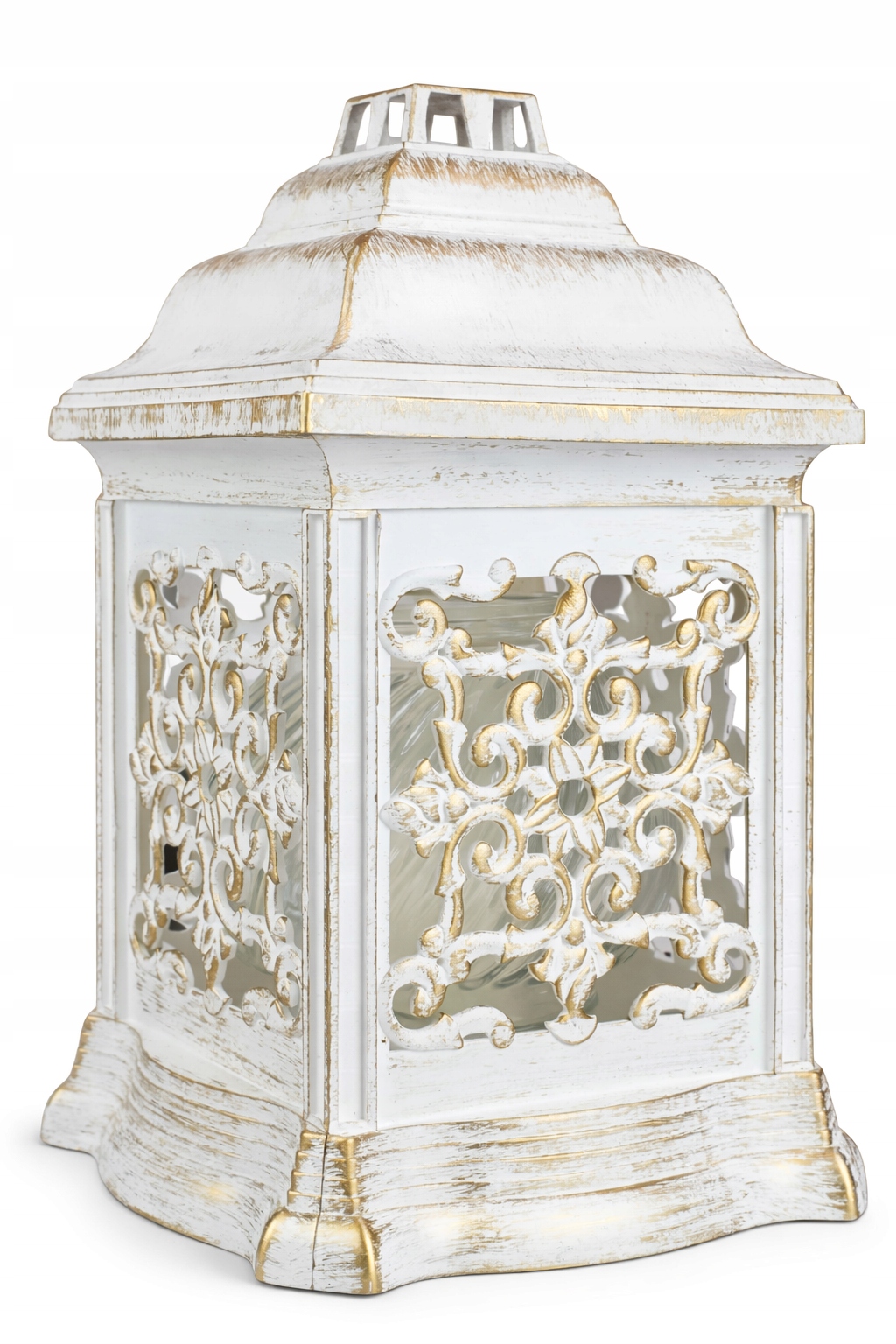 Znicz szklany ozdobny premium biało-złoty tradycyjny ORNAMENT wys. 26 cm