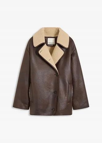 BPC KRÓTKI PŁASZCZ ZE SZTUCZNEGO FUTERKA OWCZEGO 46