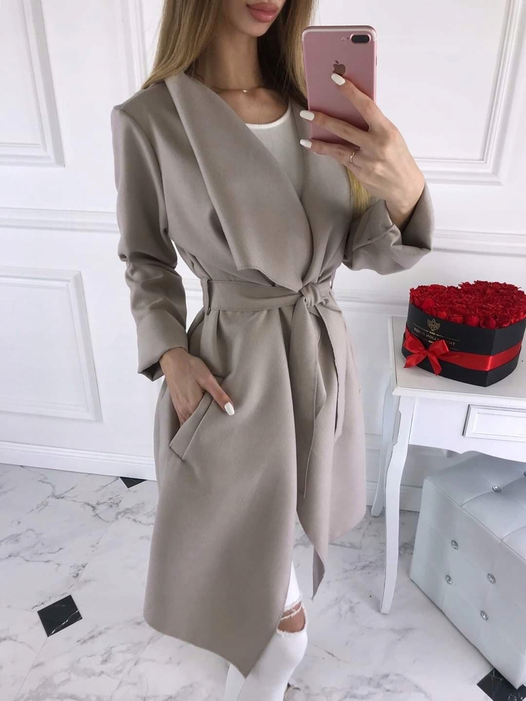 PLUS SIZE waterfall MAXI XXXXL 44-52 DŁUGI PŁASZCZ Materiał dominujący poliester