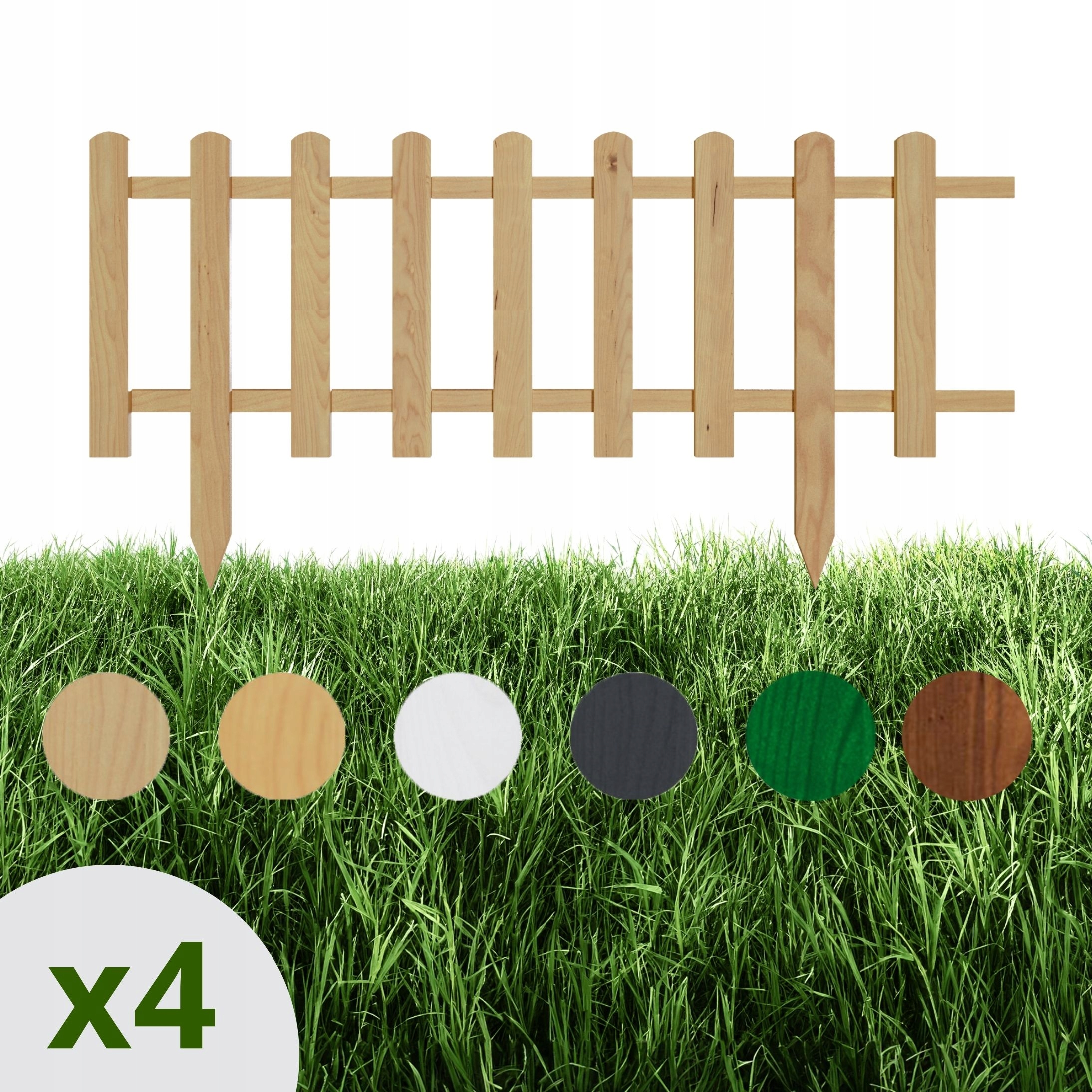Floranica 4 Ks dřevěného zahradního plotu záhonová 100x30 cm přírodní