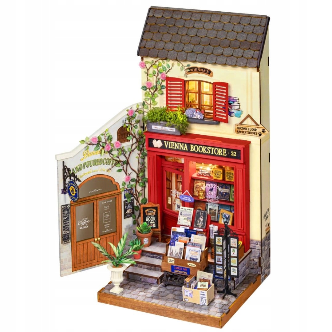Miniaturowy domek Diy Rolife Vienna Bookstore Led 290 el