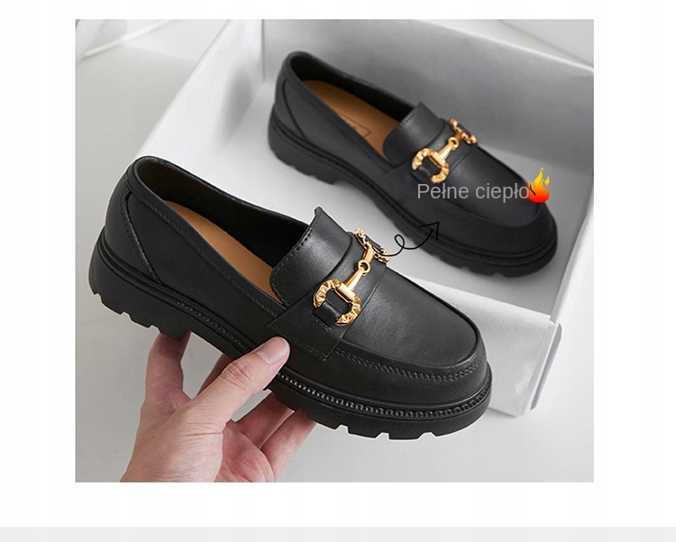 WYGODNE GRUBA PODESZWA CZARNE SKÓRZANE MOKASYNY DAMSKIE PÓŁBUTY Marka inna