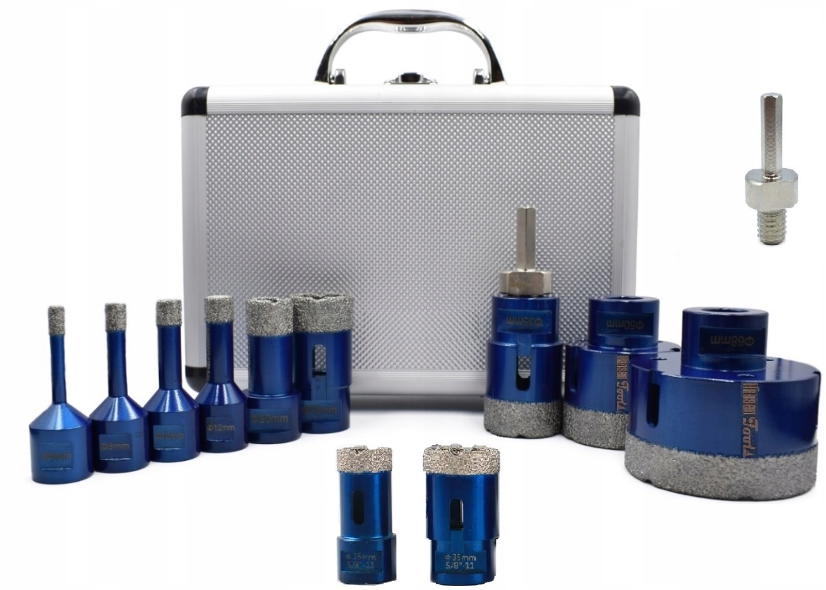 WIERTŁA DIAMENTOWE OTWORNICE DO GRESU 6-68MM ZESTAW OTWORNIC W WALIZCE 12EL