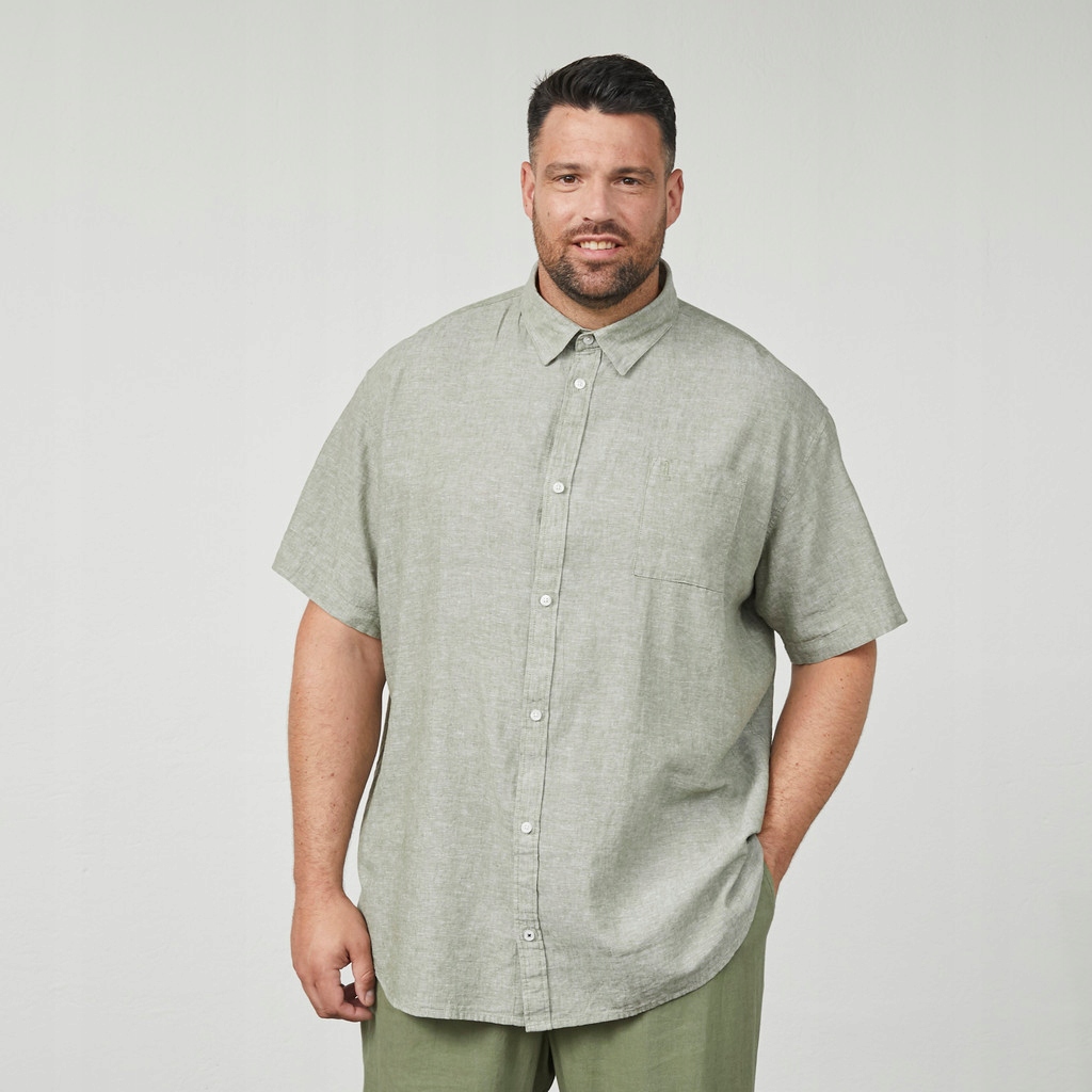 Velká pánská košile Lněná Hladká Olivová North Latitude Velikost 6XL
