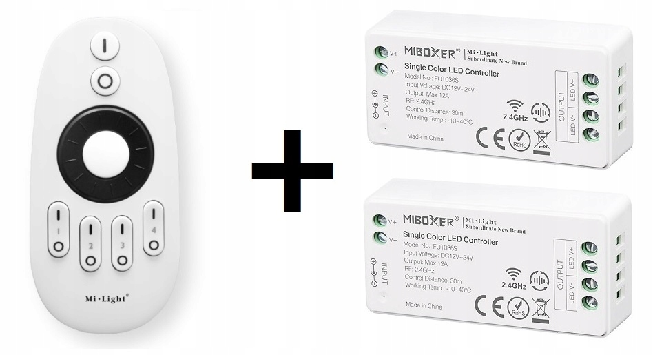 ZESTAW STEROWNIK 2x + PILOT do LED MONO 4 strefy