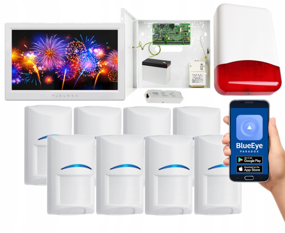 System Alarmowy Do Domu Paradox 8 Czujek Bosch Panel LCD Wifi Aplikacja