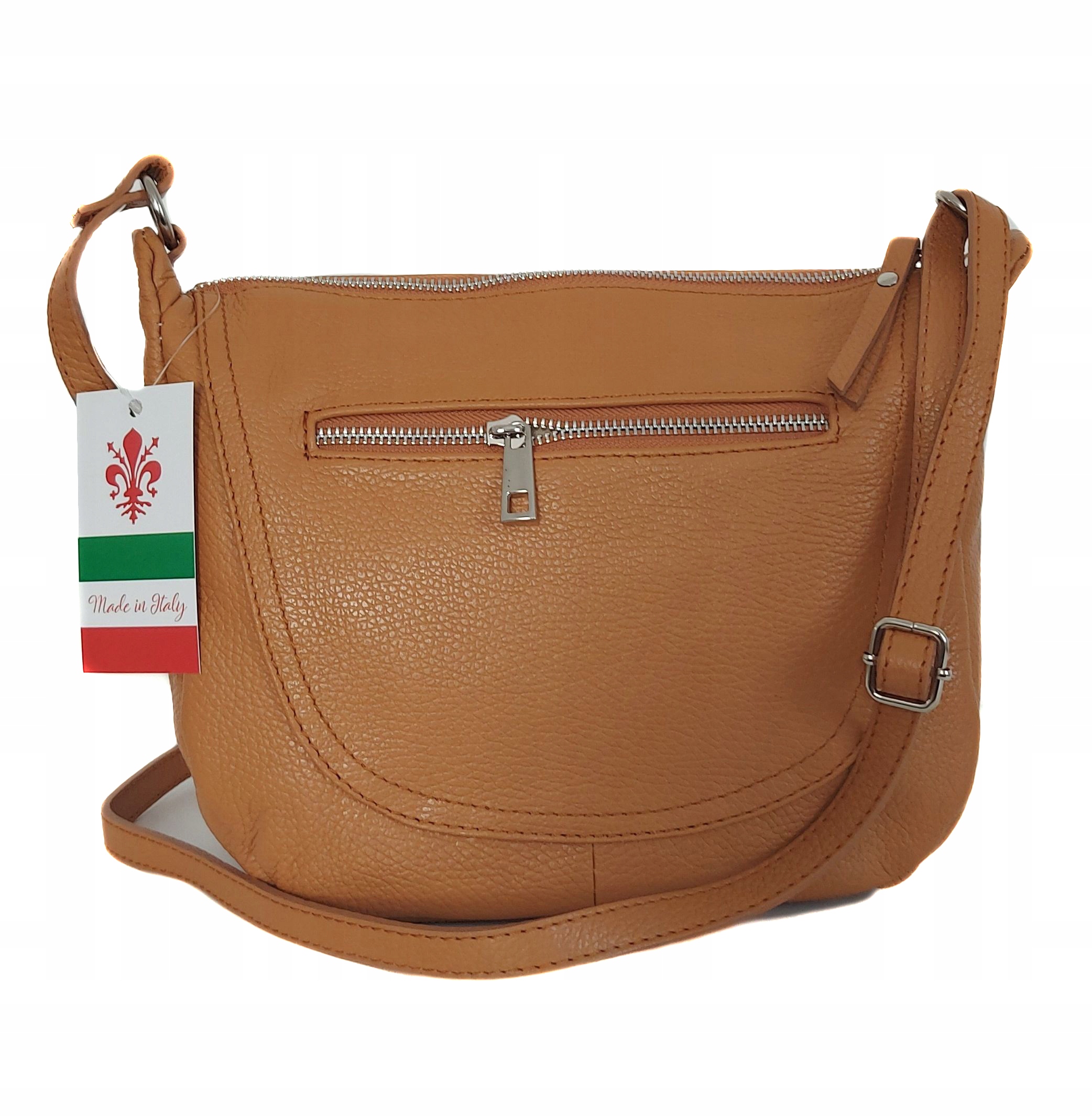 Velká italská kožená kabelka přes rameno Vera Pelle A5, prostorná Camel