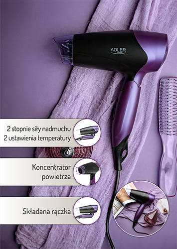 Suszarka AD 2260 1600W z Regulacją Nadmuchu i Składaną Rączką