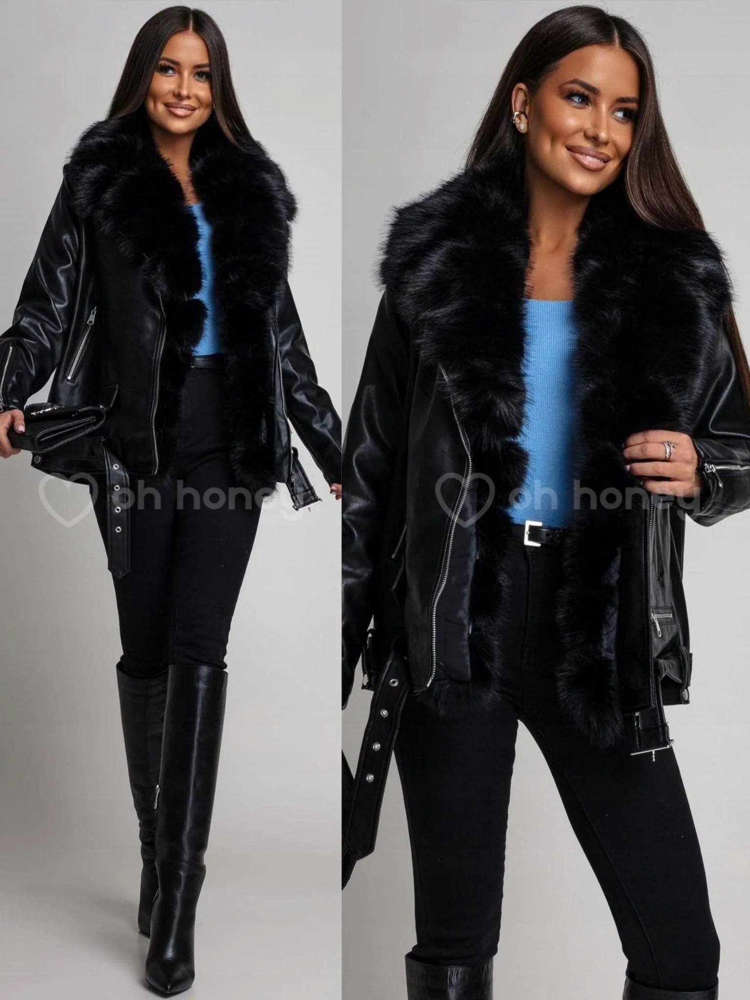 Bunda z eko-kůže s kožešinou černá Liliana M/L