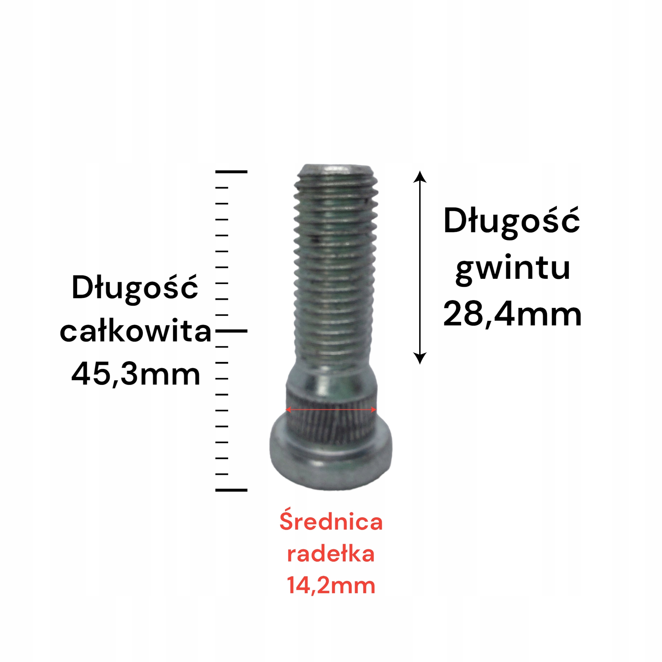 Szpilki piasty koła Toyota Lexus 12x1,5 radełko 14,2mm 5sztuk Kod producenta 14-04-0222