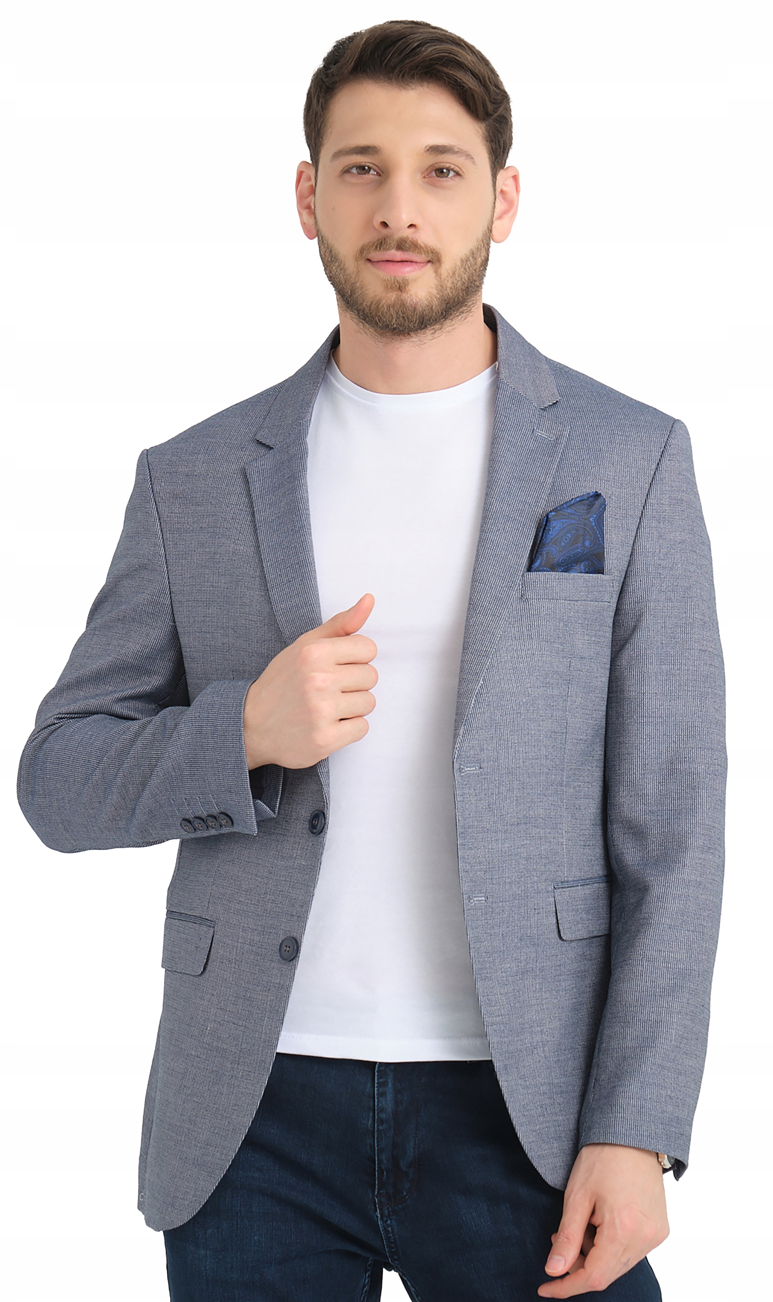 MARYNARKA MĘSKA GRANATOWA WIZYTOWA ELEGANCKA BIZNESOWA CASUAL TURECKA 48