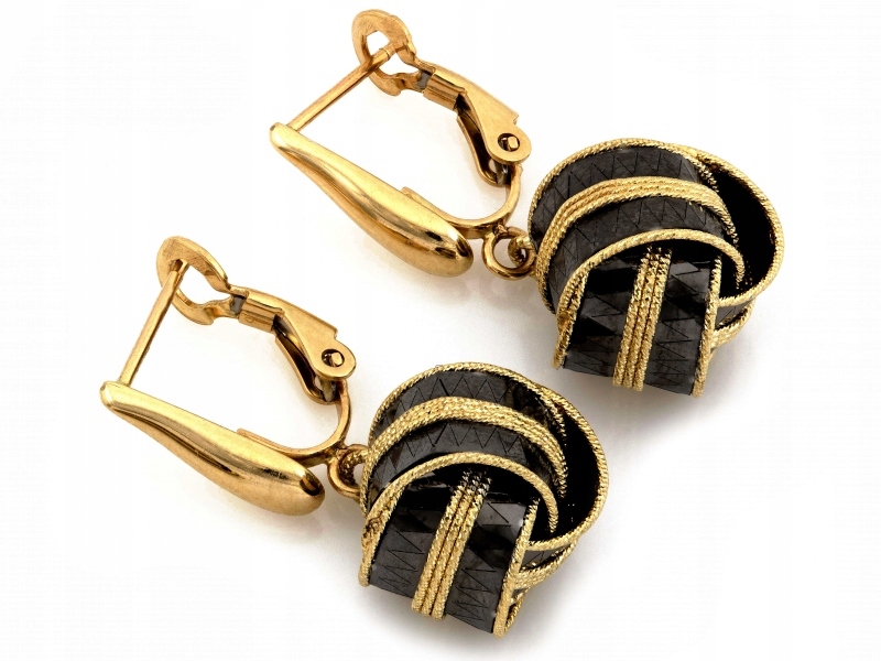 Zlaté náušnice 585 14kt závěsné černé uzly na anglickém zapínání 7.02g