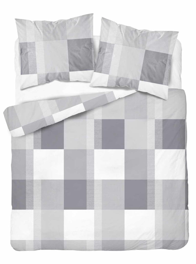 Povlečení Bavlněný Satén 180X200 Home Satin Krara Mřížka Bílá Šedá